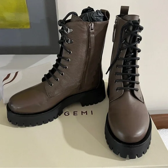 M. Gemi The Benedetta Brown Leather Combat Boots 38.5 Italy 8 US - Picture 5 of 11